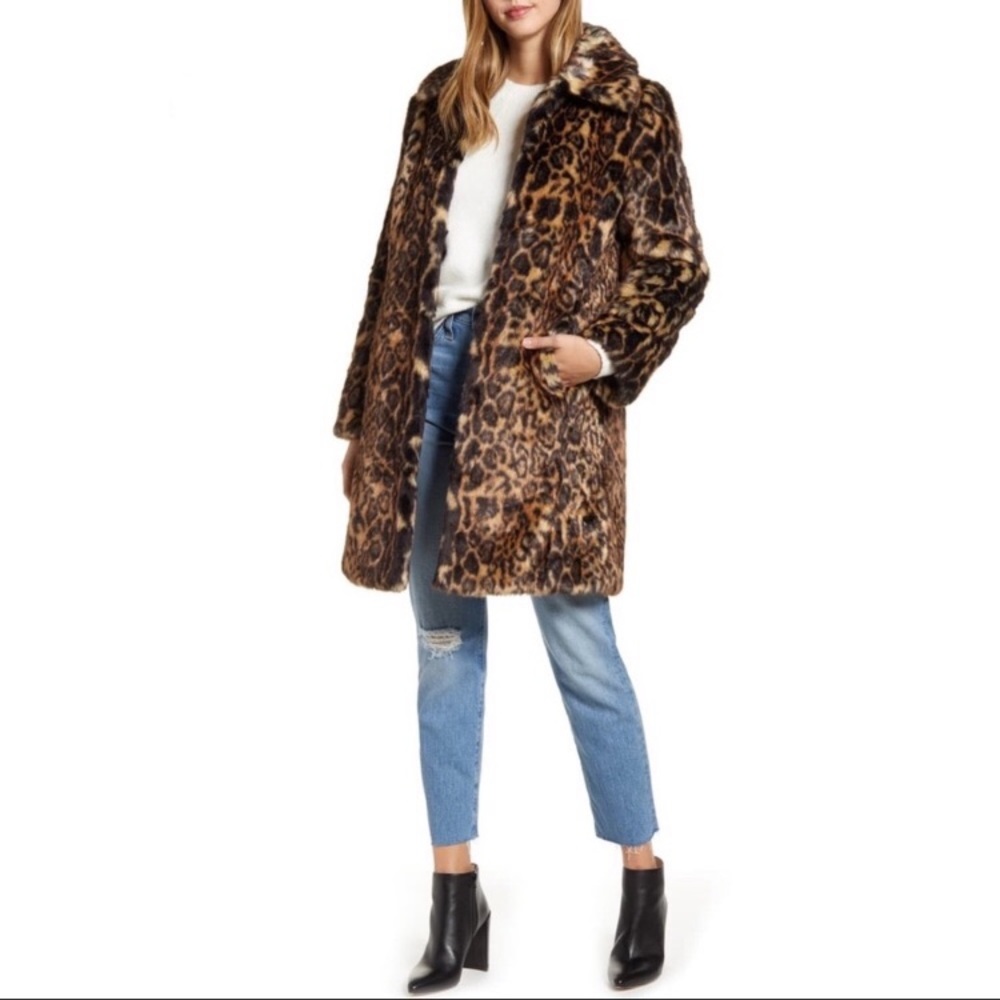 Rachel Parcell Faux Fur Leopard Print Coat M NWT